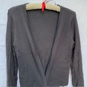 CANDIES ribbed dark grey cardigan with lace up detail on back.